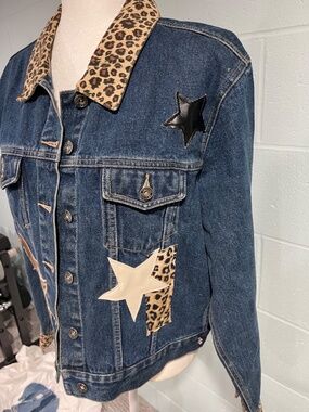Denim Jacket with Animal Print and faux leather stars